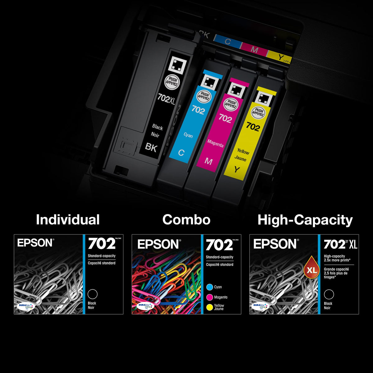 Epson - 702 3-Pack Standard Capacity Ink Cartridges - Cyan/Magenta/Yellow