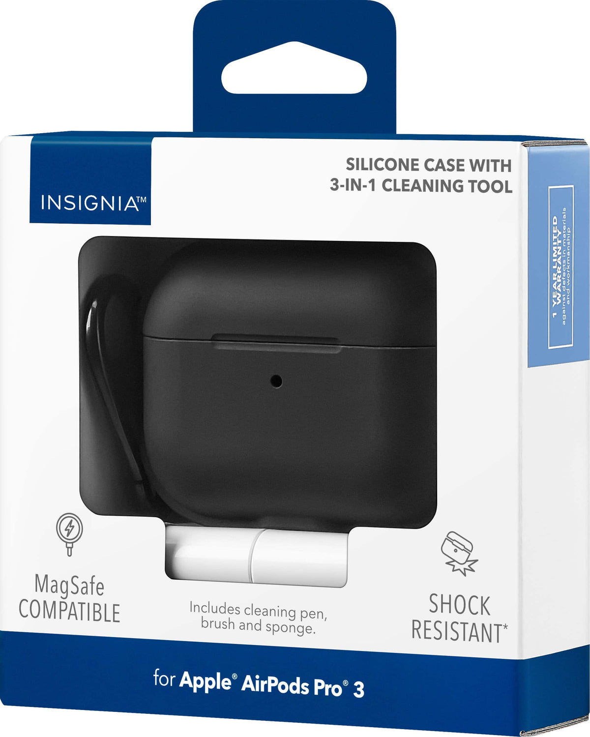 Insignia™ - Silicone Case for Apple AirPods Pro 3 with 3-in-1 Cleaning Tool - Black