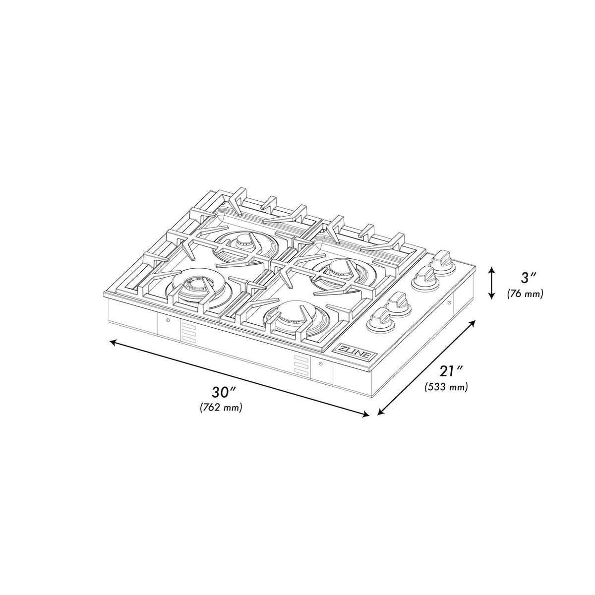 ZLINE - 30 in. Wide 4 Burner Gas Cooktop  (RC30-PBT) - Black