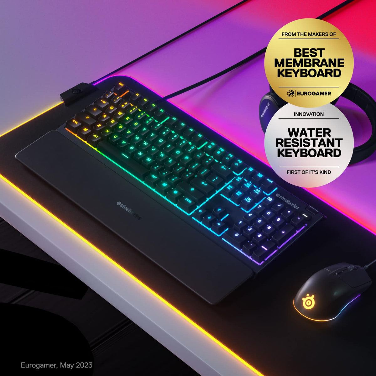 SteelSeries - Apex 3 Full Size Wired Membrane Whisper Quiet Switch Gaming Keyboard with 10 zone RGB Backlighting - Black