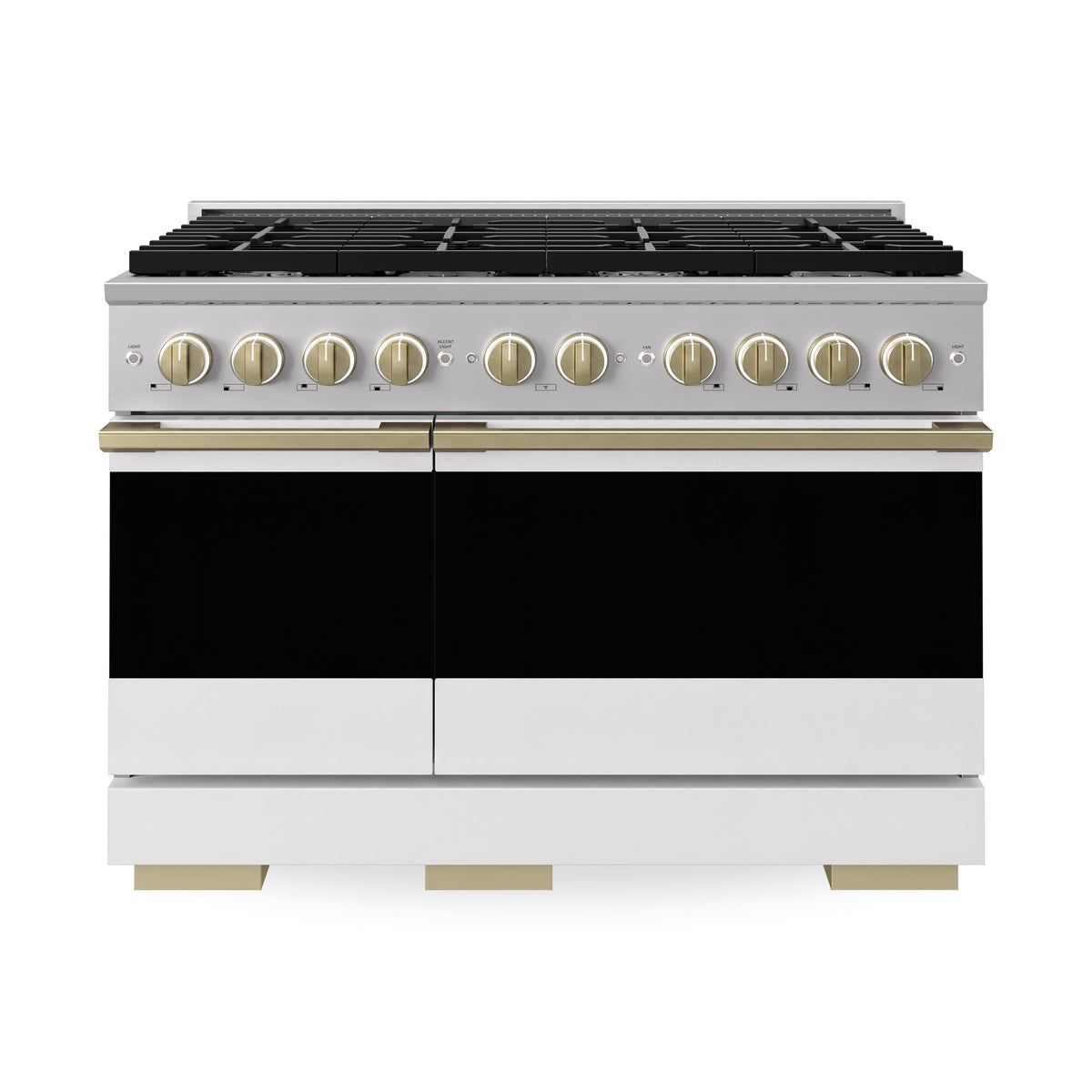 ZLINE - Autograph 48 in. 6.7 cu. ft. Marino Dual Fuel Freestanding Range with 8 Gas Burner Cooktop with White & Bronze Accents - White Matte