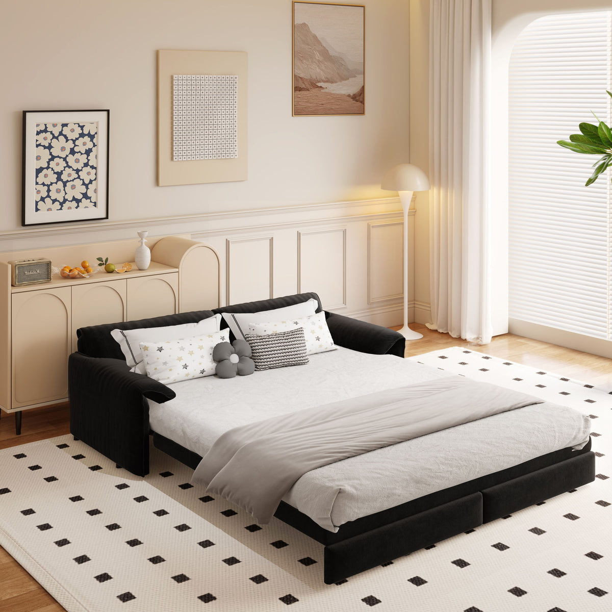 Queen Pull Out Sofa Bed With Side Storage