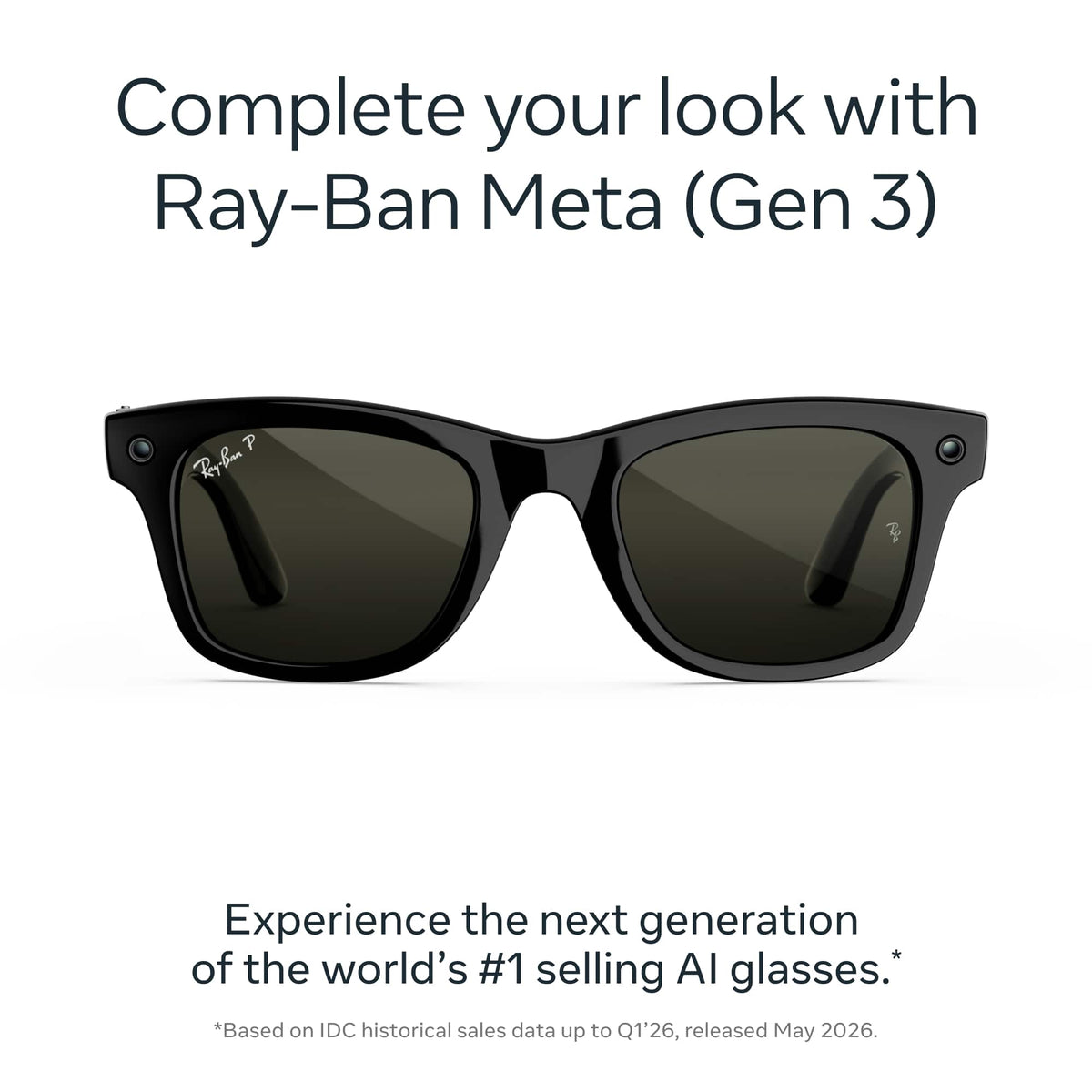Ray-Ban Meta - (Gen 3) Wayfarer Large - AI Glasses with Camera - Polarized Green Lenses - Shiny Black