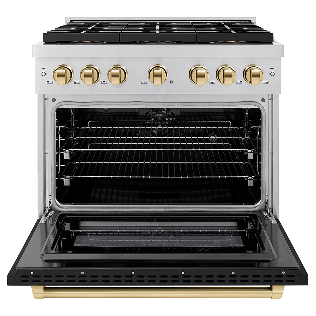 ZLINE - 36 in. Wide 6 Burner Autograph Paramount Dual Fuel Range w/ DuoPro Cooktop & Black Door w/ Gold Accents (PSDRZ-BLM-36-G) - Stainless Steel with Black Matte Door