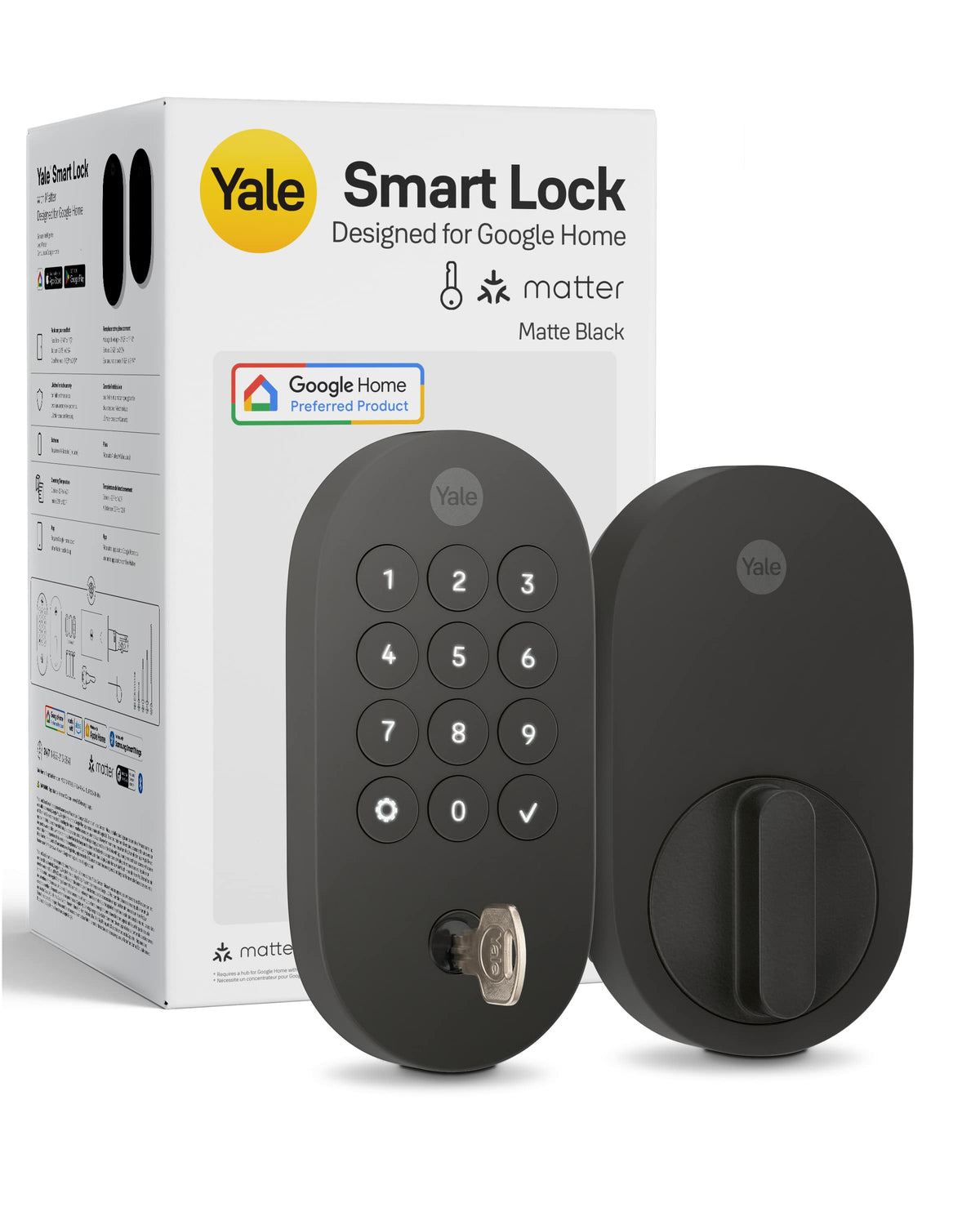 Yale - Smart Lock with Matter, Designed for Google Home; Electronic Deadbolt with Pushbutton Keypad - Matte Black