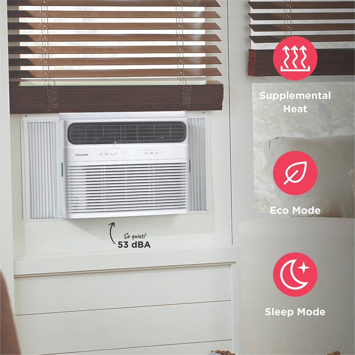 Frigidaire - 115V 8,000 BTU 350 Sq. Ft. Smart Window Air Conditioner with 3,500 BTU Supplemental Heat Function - White