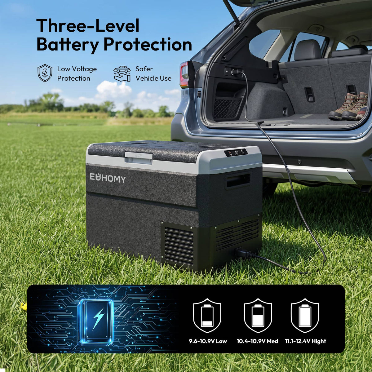 Euhomy - 53 QT Portable Car refrigerator - Black