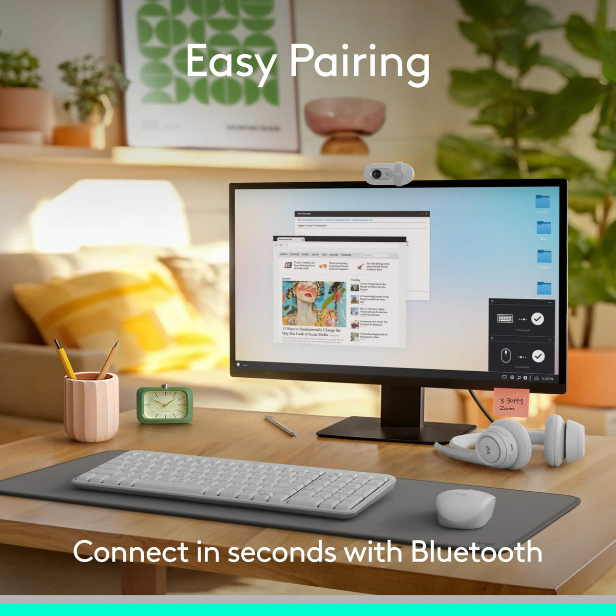 Logitech - MK250 Full-size Bluetooth Wireless Keyboard and Mouse Combo for Windows/MacOS with Fast & Easy Connectivity - Off-White
