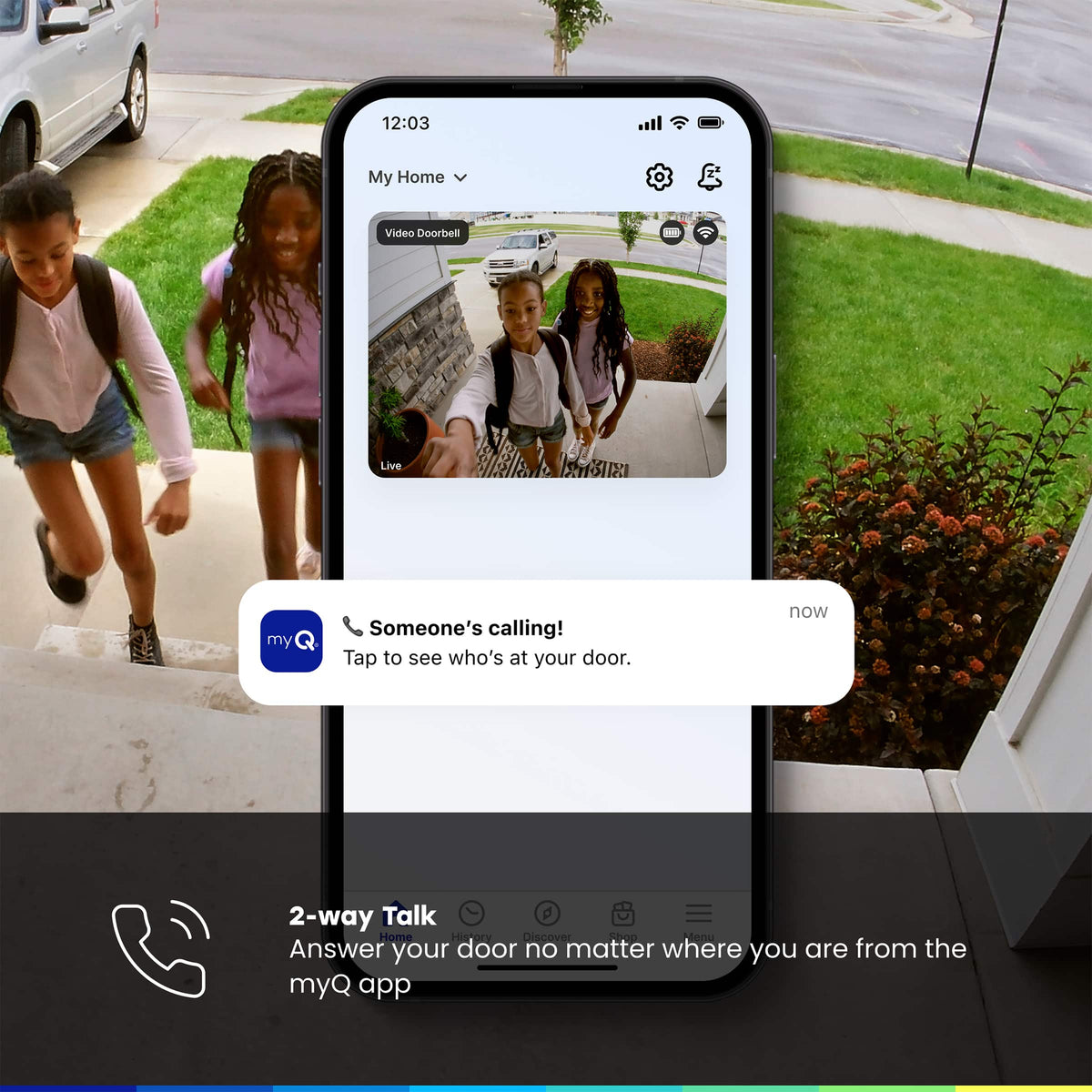 Chamberlain - myQ Video Doorbell | 2K Camera, Battery/Wired, Color Night Vision, Live View with 2-Way Talk, Motion Detection & Alerts - Black