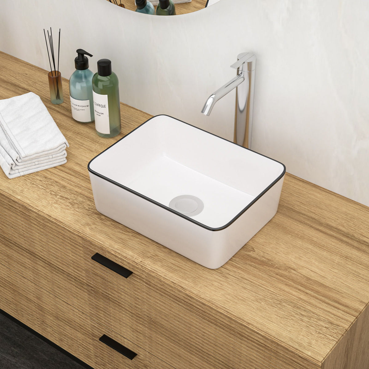 Modern European Style Ceramic Rectangular Vessel Bathroom Sink