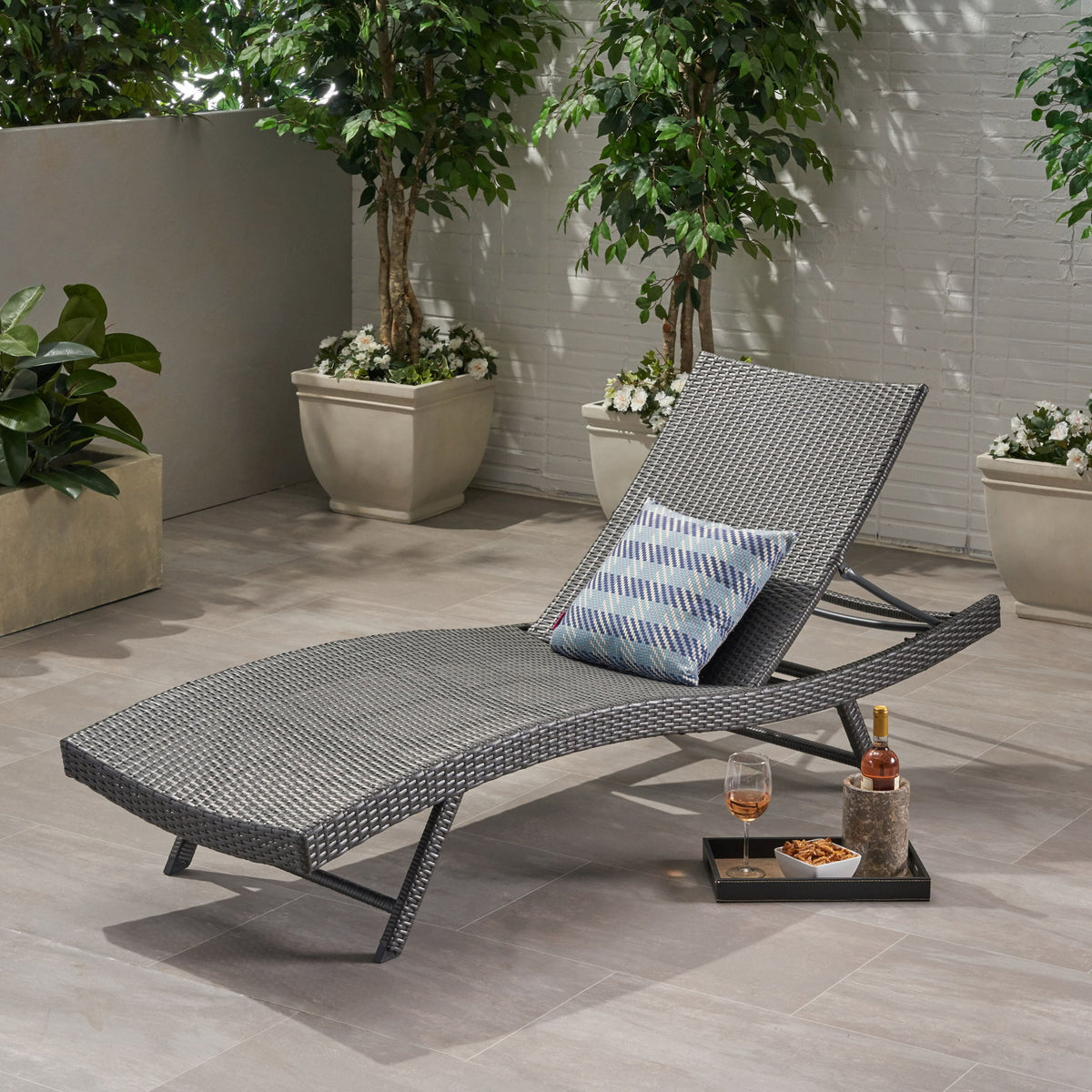 Modern Kauai Wicker Chaise Lounge With Adjustable Seat Back - Gray