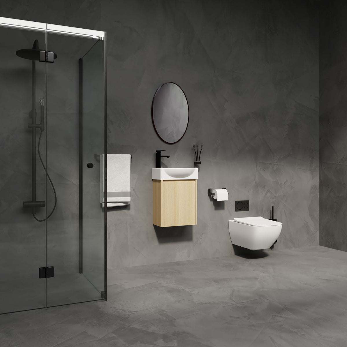 Mueble de baño moderno con lavabo cerámico, combinado con lavabo flotante de pared, armario de almacenamiento