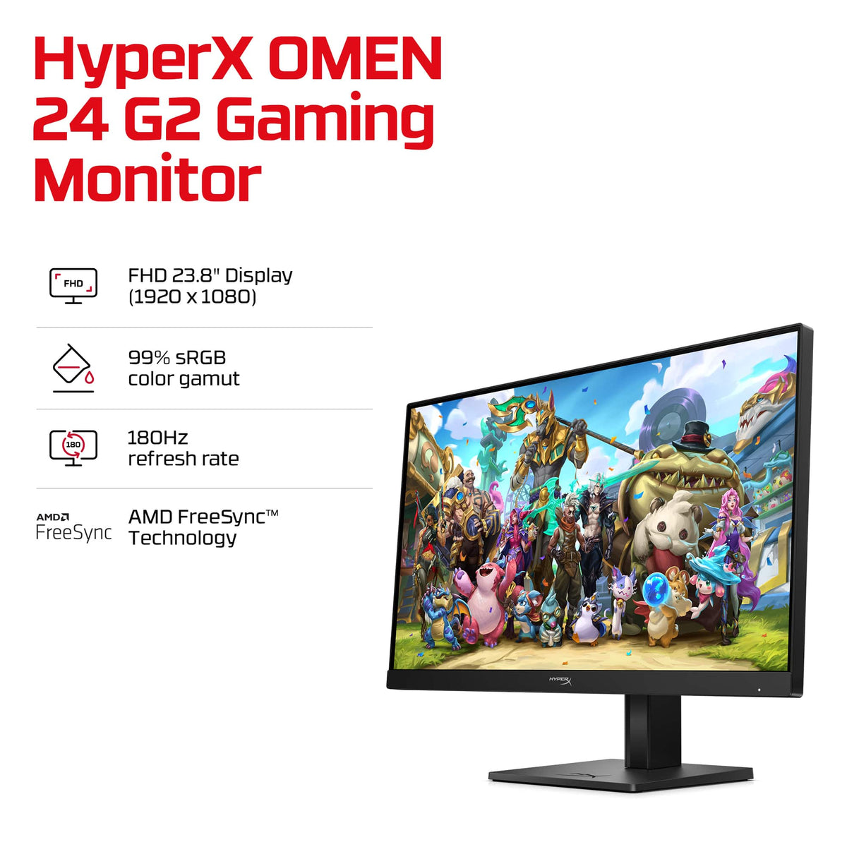 HyperX - OMEN by HP 24" IPS Full HD 180Hz FreeSync Gaming Monitor with Adjustable Height (DisplayPort, HDMI) - Black