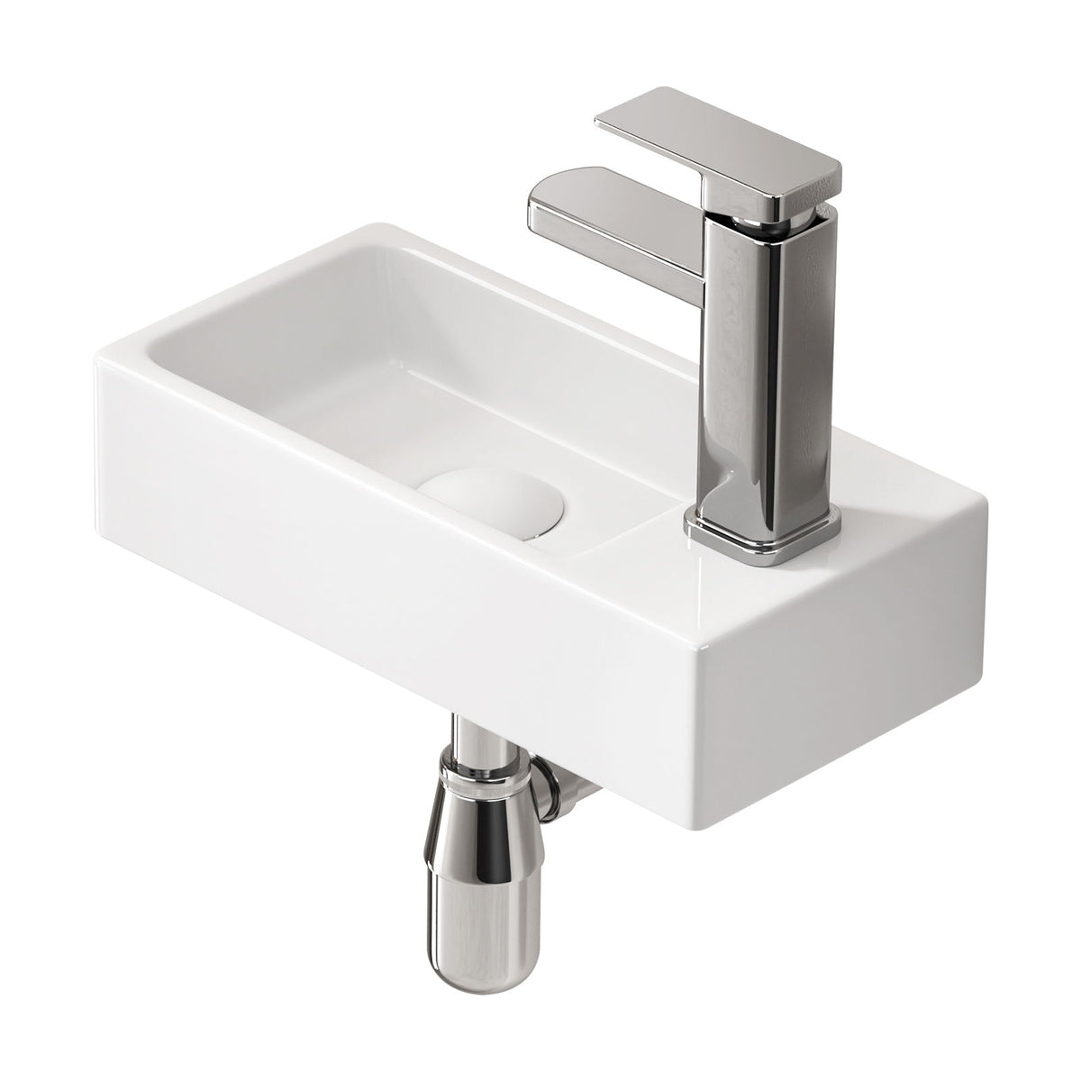 Lavabo de pared con grifo y desagüe