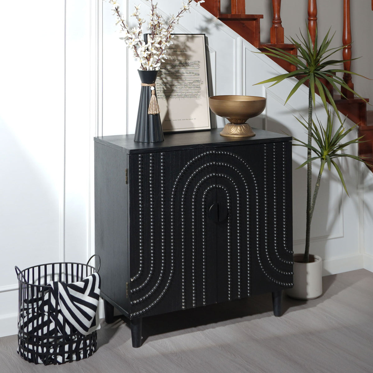 Gabinete de almacenamiento de 2 puertas con estante ajustable - Negro