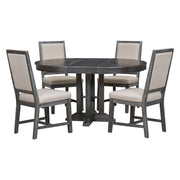 Dining Set & Extendable Round Table And 4 Upholstered Chairs