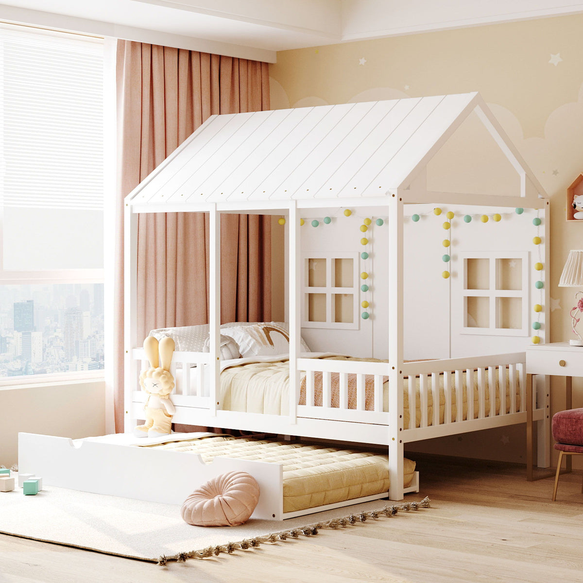 House Bed With Twin Size Trundle, Daybed