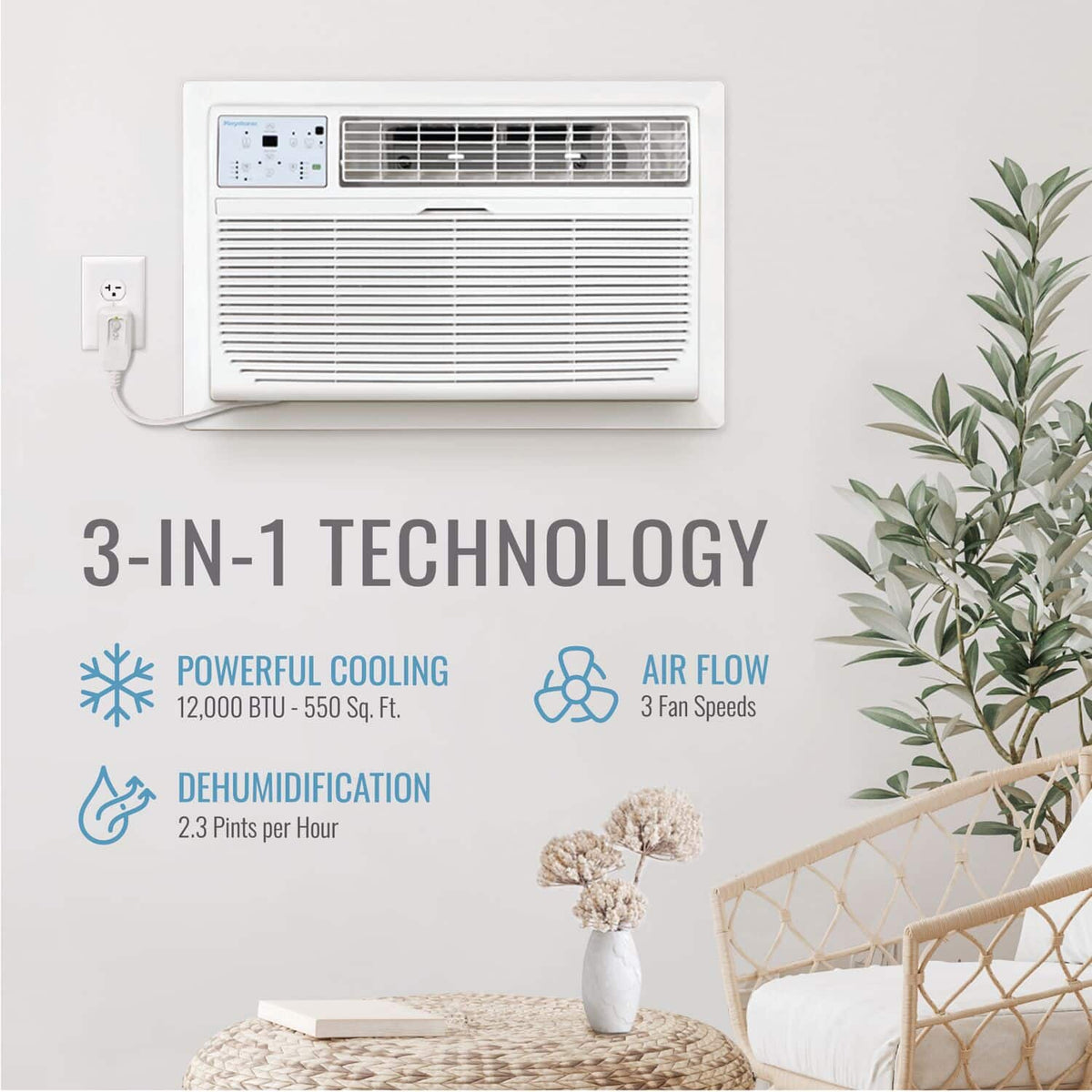 Keystone - Energy Star 12,000 BTU 115V Through-the-Wall Air Conditioner with Follow Me LCD Remote Control - White