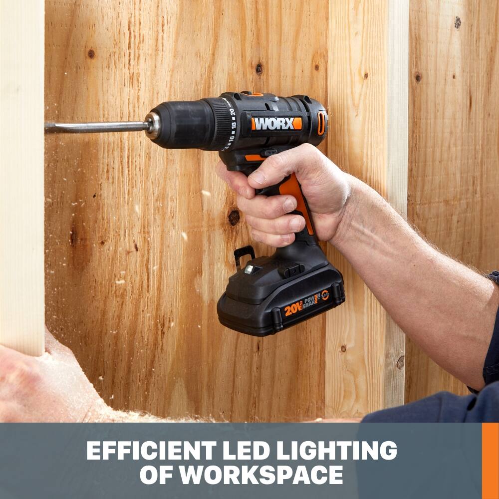 WORX - WX108L 20V PowerShare 1/2" Cordless Drill Driver (Batteries & Charger Included) - Black
