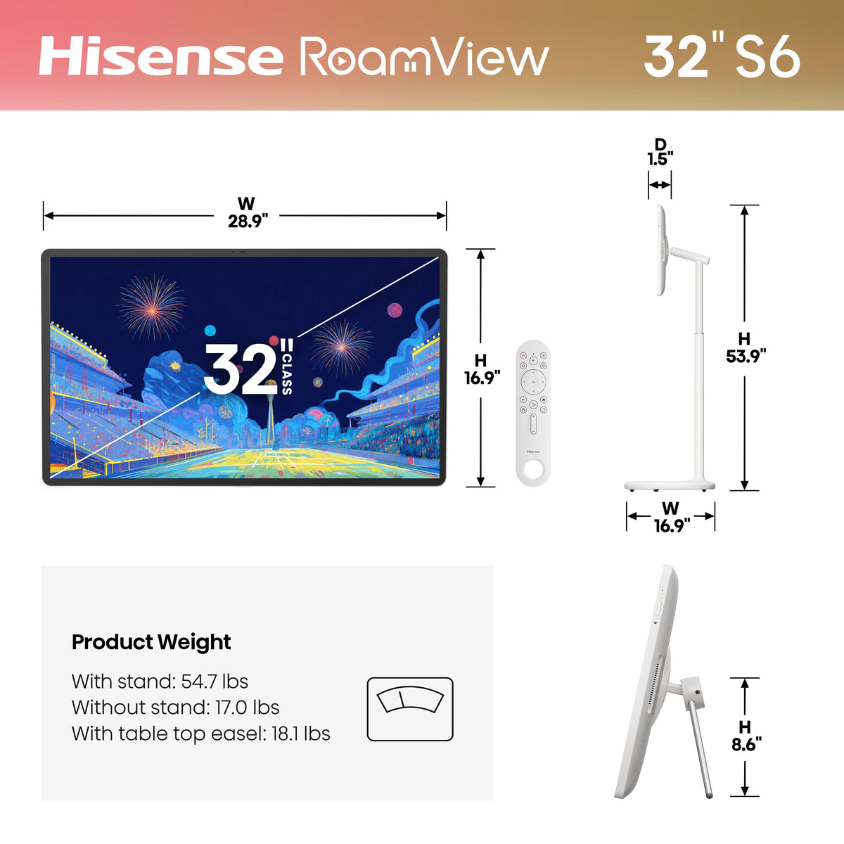 Hisense - 32” Class S6 RoamView Series QLED 4K UHD Smart Android OS Portable TV (2026) - White