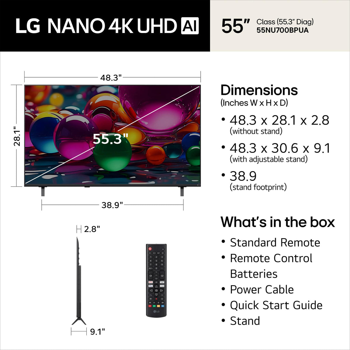LG - 55” Class NU700B Series LED Nano AI 4K UHD Smart webOS TV (2026)