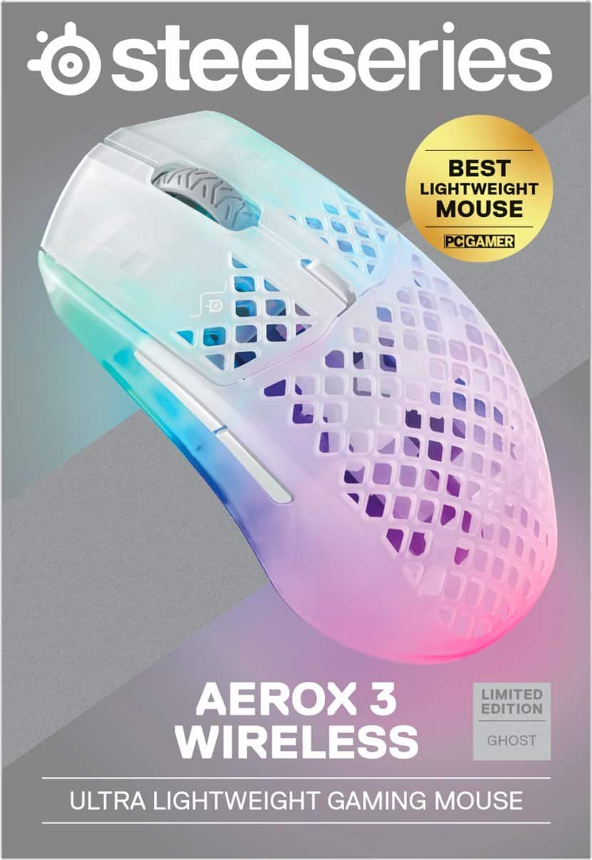 SteelSeries - Aerox 3 Super Light Honeycomb Wireless RGB Optical Gaming Mouse - Wireless - Ghost Edition