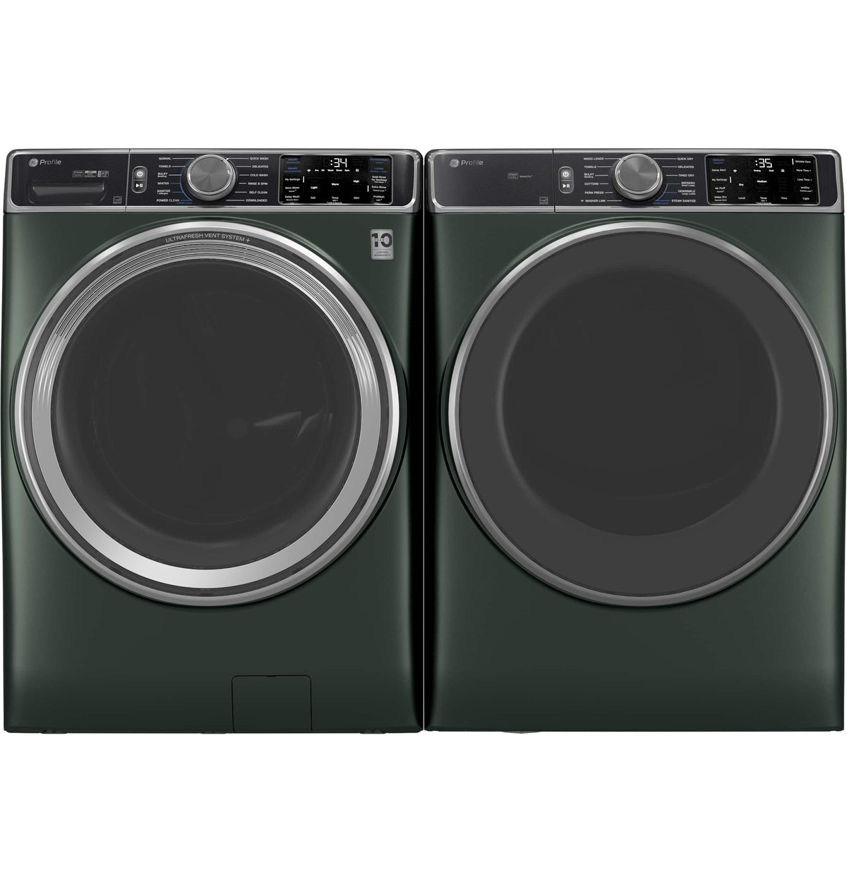 GE Profile - 5.5 Cu. Ft. High Efficiency Stackable Smart Front Load Washer with Steam and UltraFresh Vent System+ With OdorBlock - Jade Green