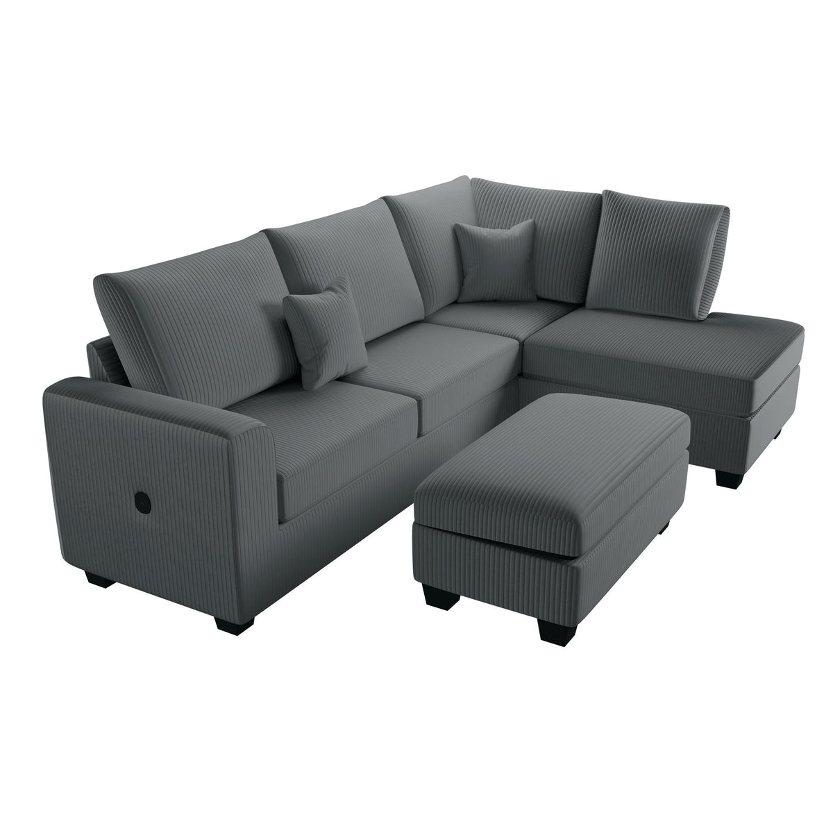 Set de sofá seccional de estilo moderno con puerto USB y otomana con almacenamiento