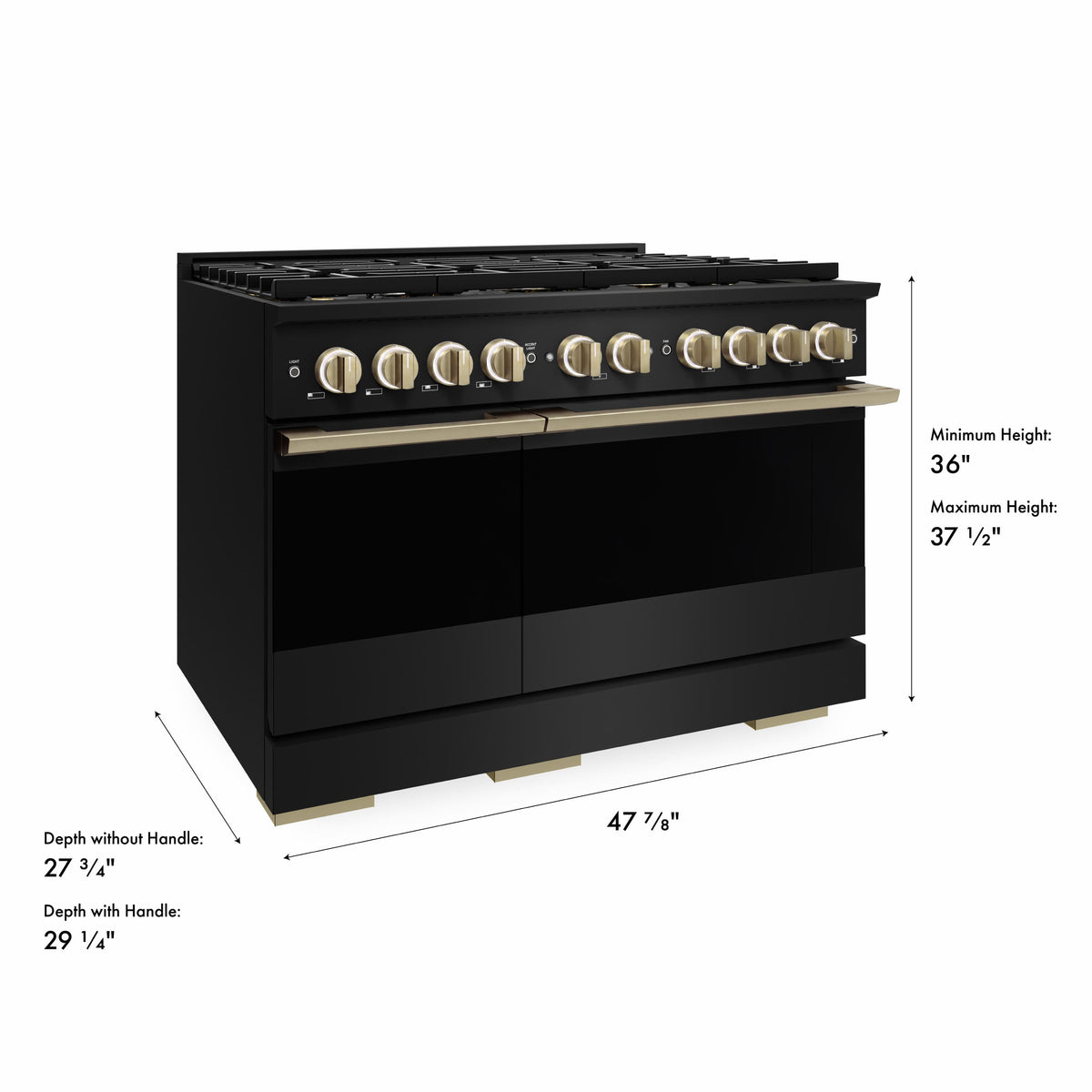 ZLINE - Autograph 48 in. 6.7 cu. ft. Marino Freestanding Gas Range with DuoPro Cooktop in Black Steel and Bronze Accents - Black Stainless Steel
