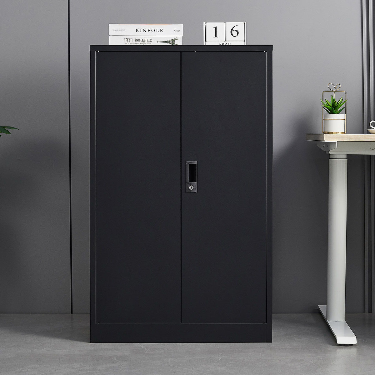 Armario metálico de almacenamiento con puertas con cerradura y estante ajustable, archivador plegable, armario taquilla plegable para almacenamiento para oficina en casa, escuela, garaje
