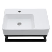 Wall Mounted Rectangular Bathroom Sink With Towel Bar And Faucet Hole - White