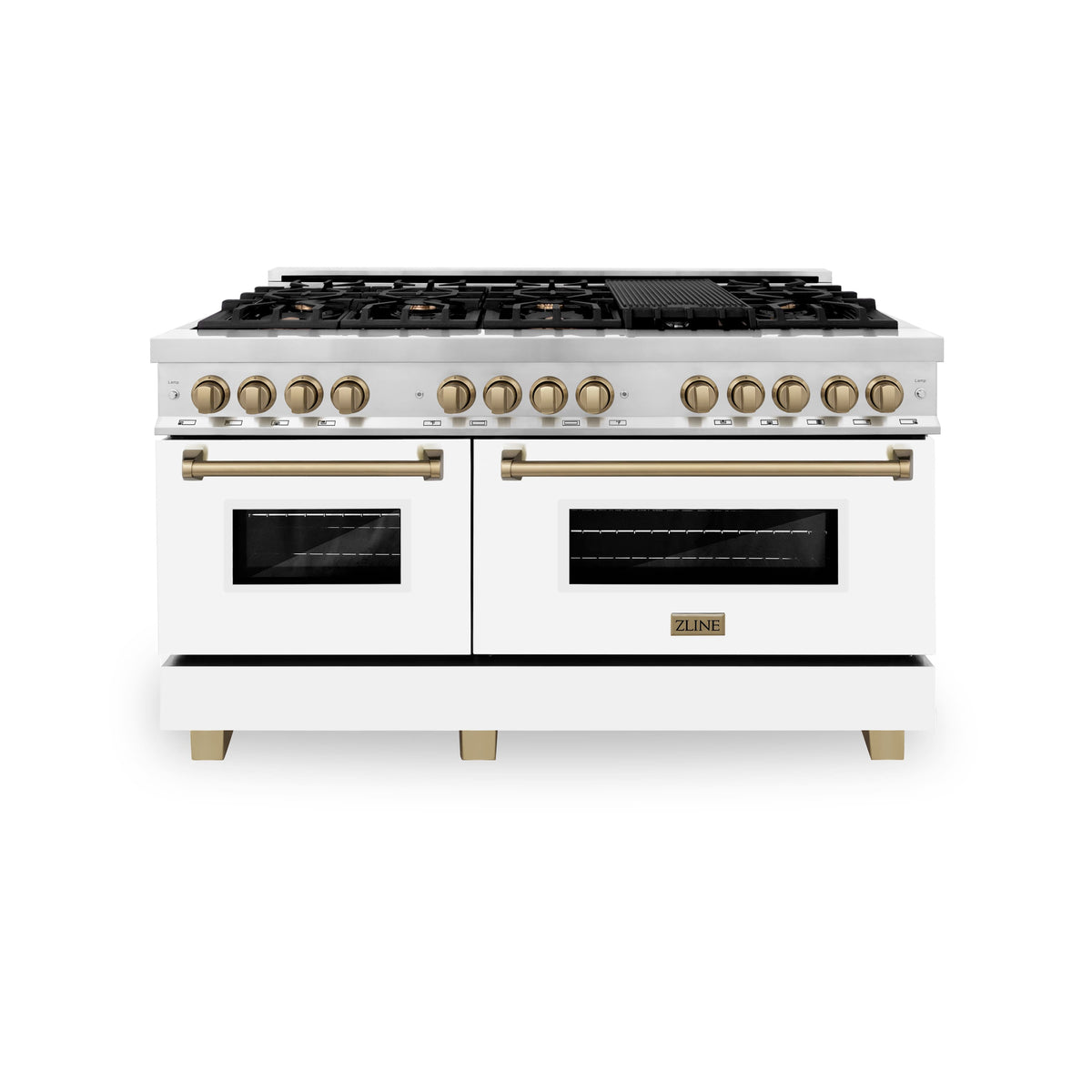 ZLINE - 60 in. Wide 8 Burner Autograph Legacy Dual Fuel Range & White & Bronze Accents (RAZ-WM-60-CB) - Multicolor