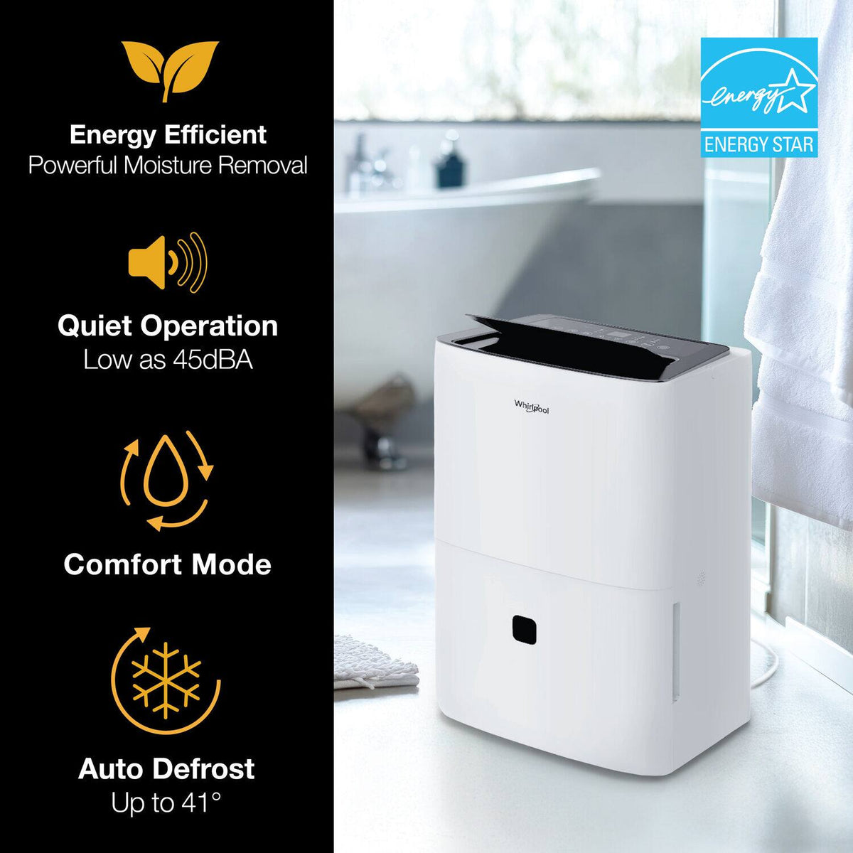 Whirlpool - 50 Pint 3000 Sq. Ft 14.8 quart Energy Star Certified Dehumidifier with Pump - White
