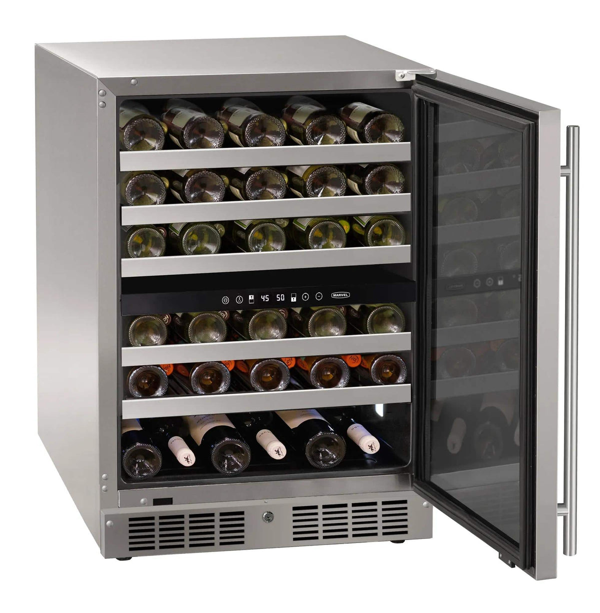 Marvel - 24"W. 5.1 Cu.Ft. Built-In Dual- Zone Wine Refrigerator- Frame/Glass - Stainless Steel