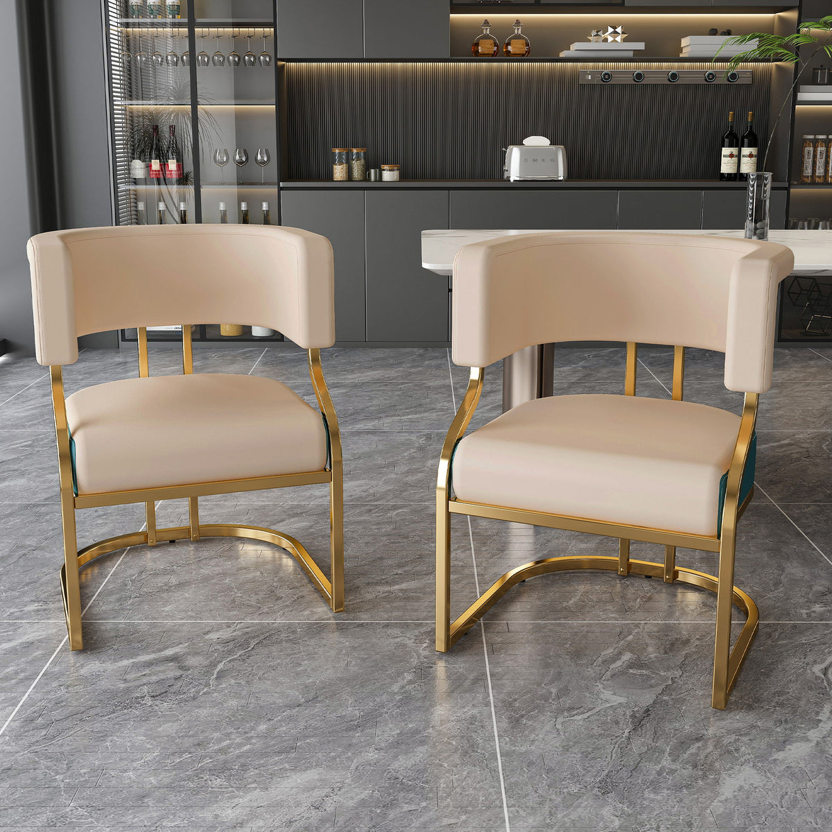 Sillas de comedor con respaldo curvo ergonómico (juego de 2) - Azul / Neutro