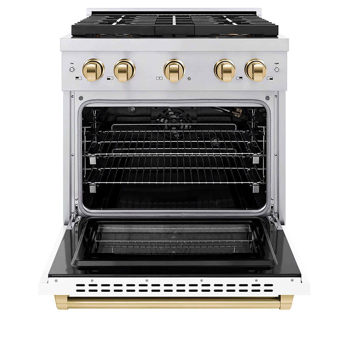 30 in. Wide 4 Burner ZLINE Autograph 4.2 cu. ft. Freestanding Paramount Gas DuoPro Range with Polished Gold Accents - White Matte