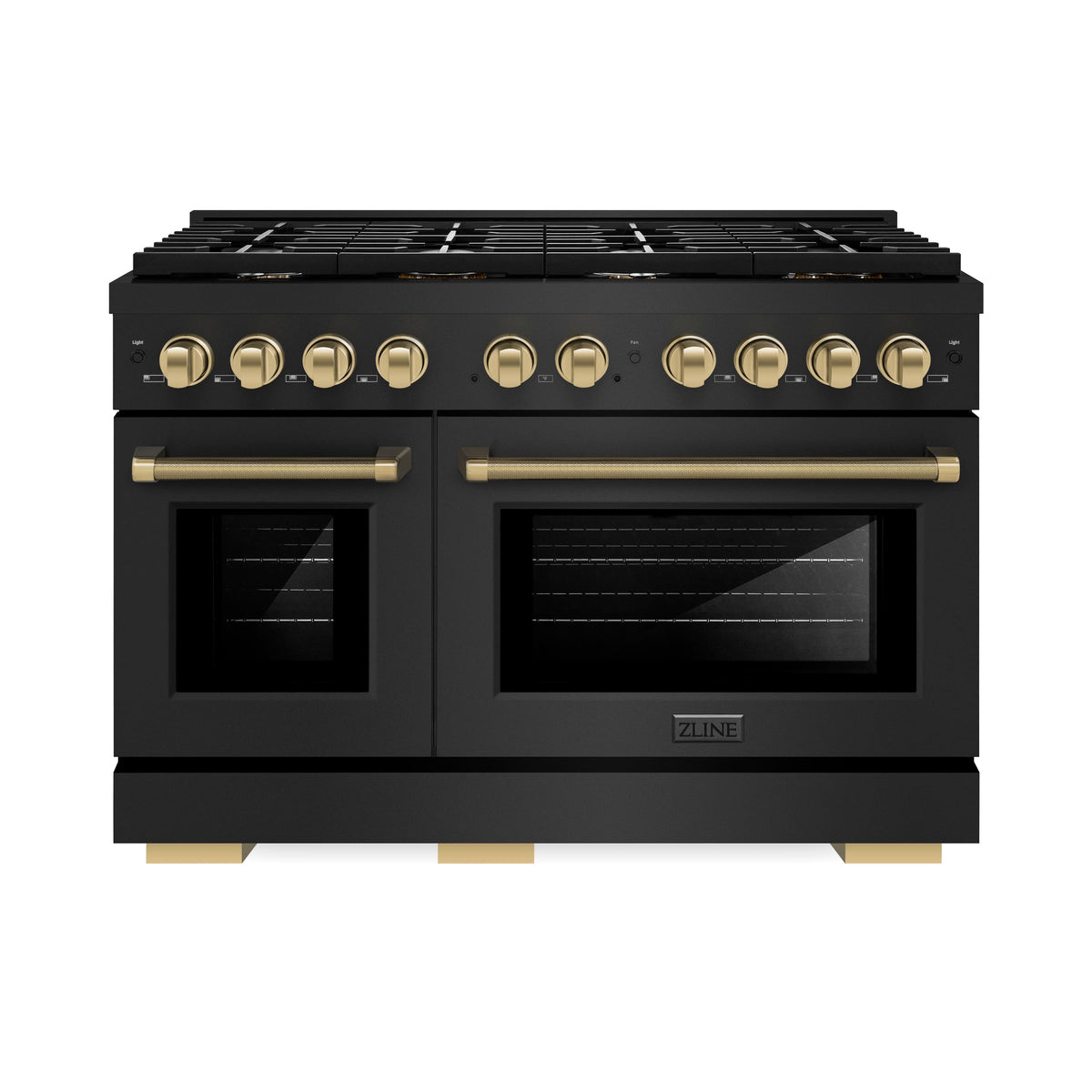 ZLINE - 48 in. Wide 8 Burner Autograph 6.7 cu. ft. Freestanding Paramount Dual Fuel Range with Bronze Helix Handles - Black Stainless Steel