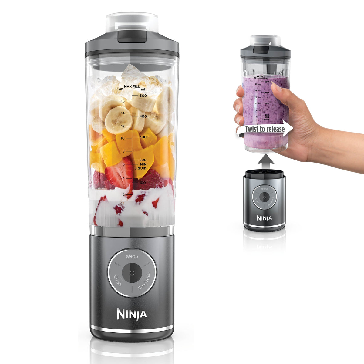 Ninja - Blast Max Portable Blender with 22oz Twist & Go Vessel - Cool Gray