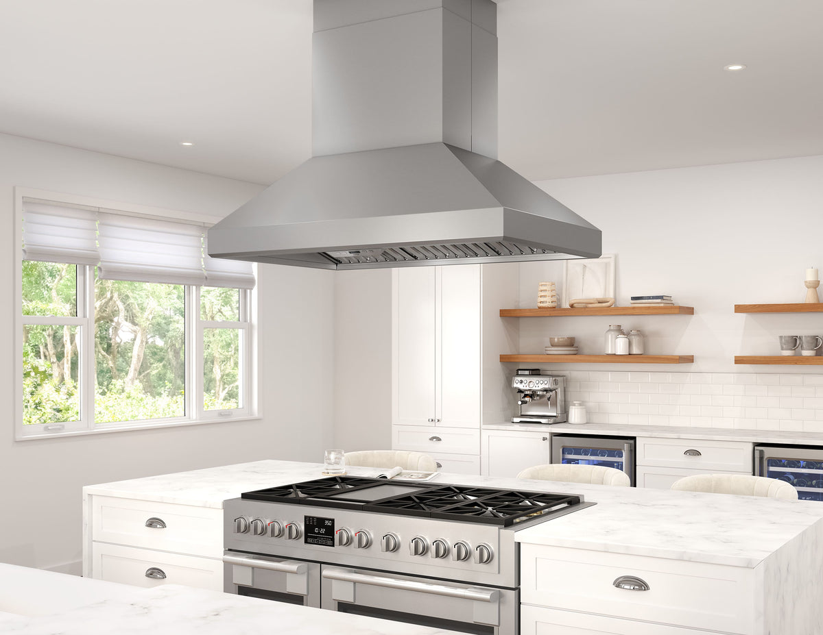 Zephyr - 42 inches - Externally Vented - Island Range Hood - Stainless Steel