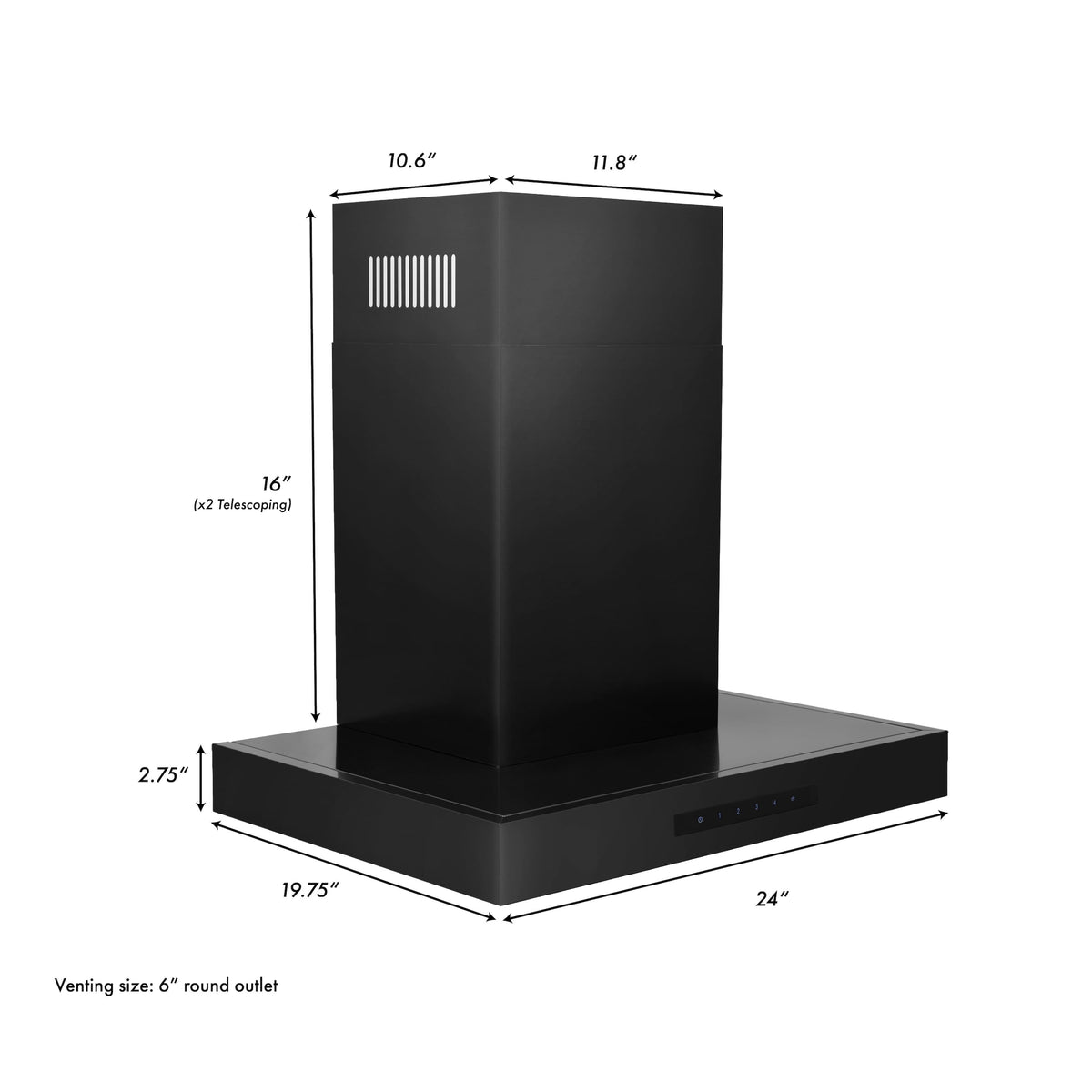 ZLINE - 24 inches - Externally Vented - Wall Range Hood - Black Stainless Steel