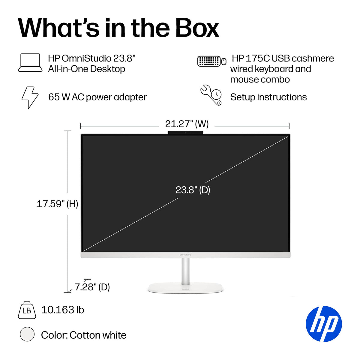 HP - OmniStudio 23.8" Full HD All-in-One - Intel N150 Processor - 8GB Memory - 128GB UFS - Cashmere White