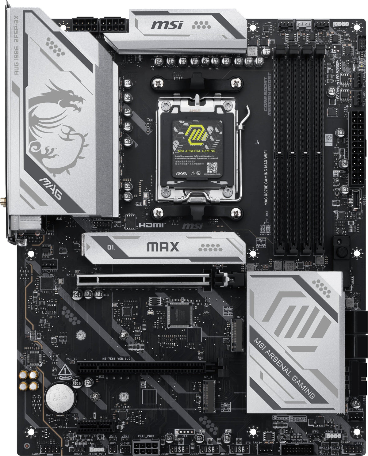 MSI - MAG X870E GAMING MAX WIFI (Socket AM5) AMD X870E ATX DDR5 Wi-Fi 7 Ryzen 9000 / 8000 / 7000 Motherboard - Black/Sliver