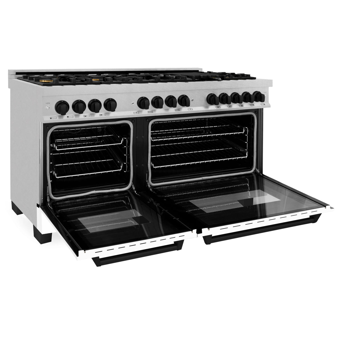 ZLINE - 60 in. Wide 8 Burner Autograph Legacy Dual Fuel Range in Satin Steel w/ White & Black Accents (RASZ-WM-60-MB) - Stainless Steel