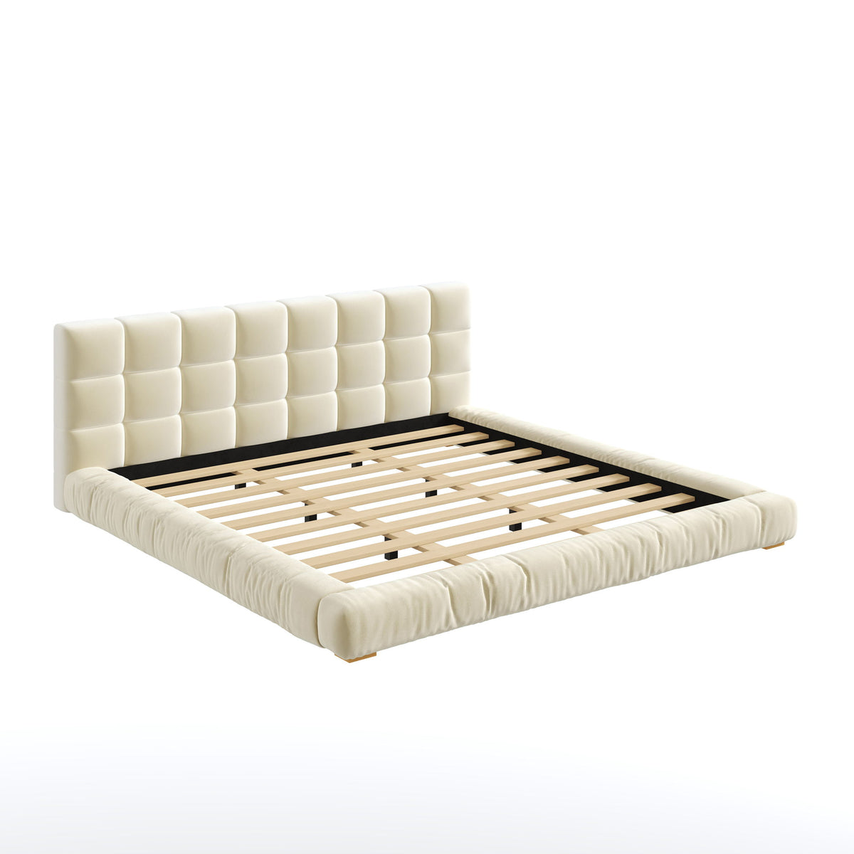 Base de cama tapizada con cabecero capitoné