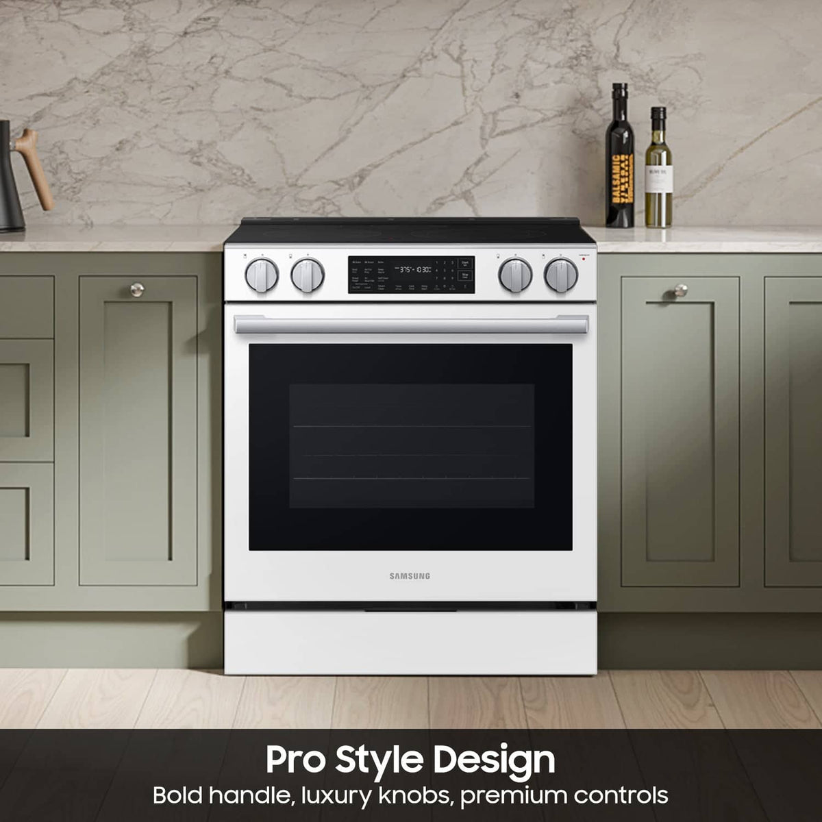 Samsung - 30 in. Wide 4 Burner 6.3 cu. ft. Bespoke Smart Slide-In Electric Range with No Preheat Air Fry Max and True Convection - Fingerprint Resistant White