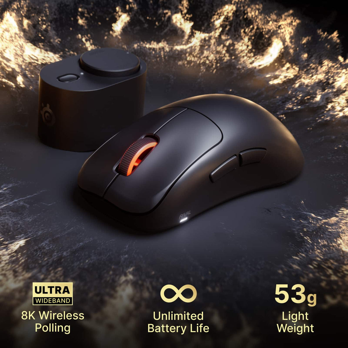 SteelSeries - Rival Pro Wireless Optical Ergonomic Gaming Mouse with 8K Polling – Ultra-Wideband/RF for PC - Wireless - Black