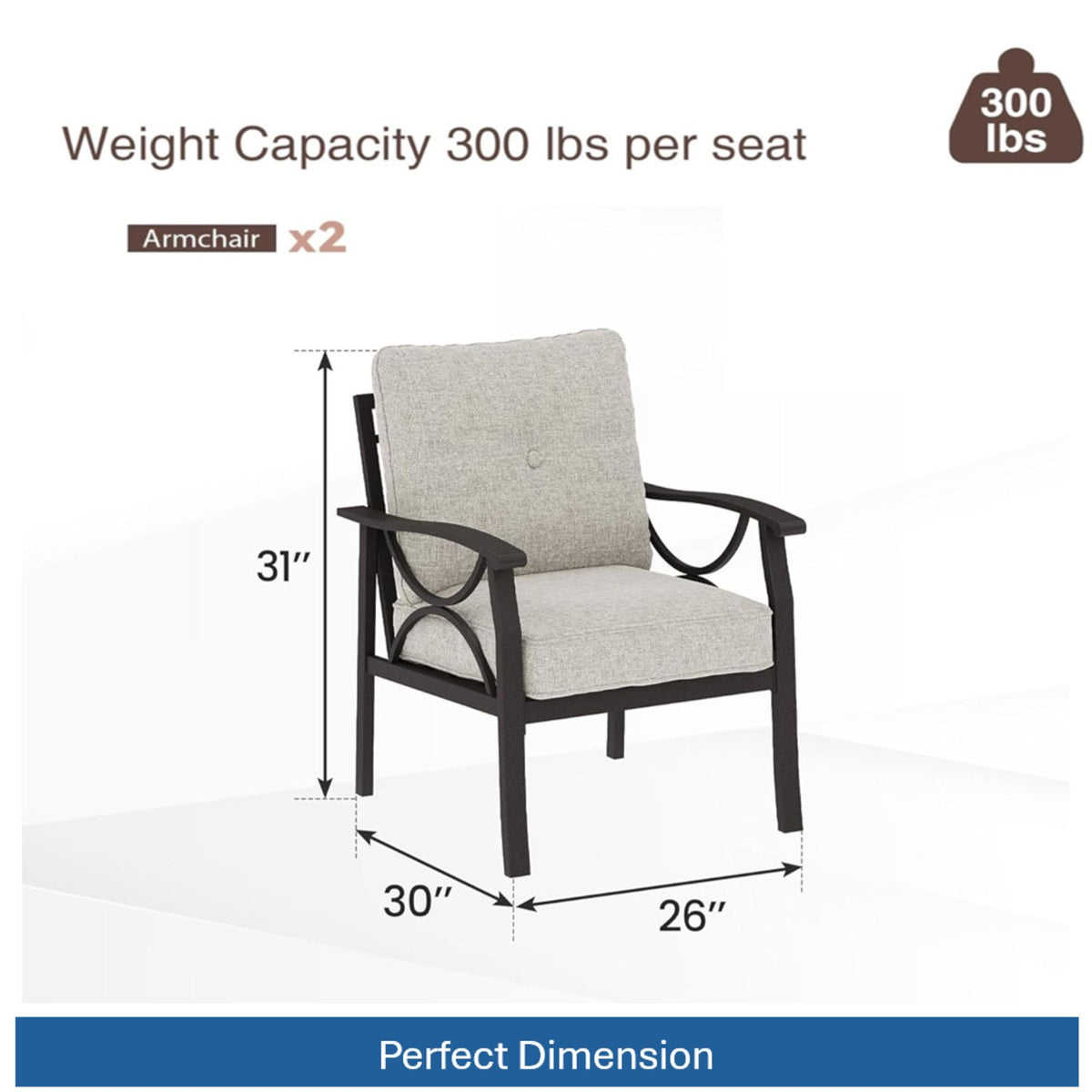 Sillones para todo tipo de clima con cojines, diseño escultural moderno (juego de 2)