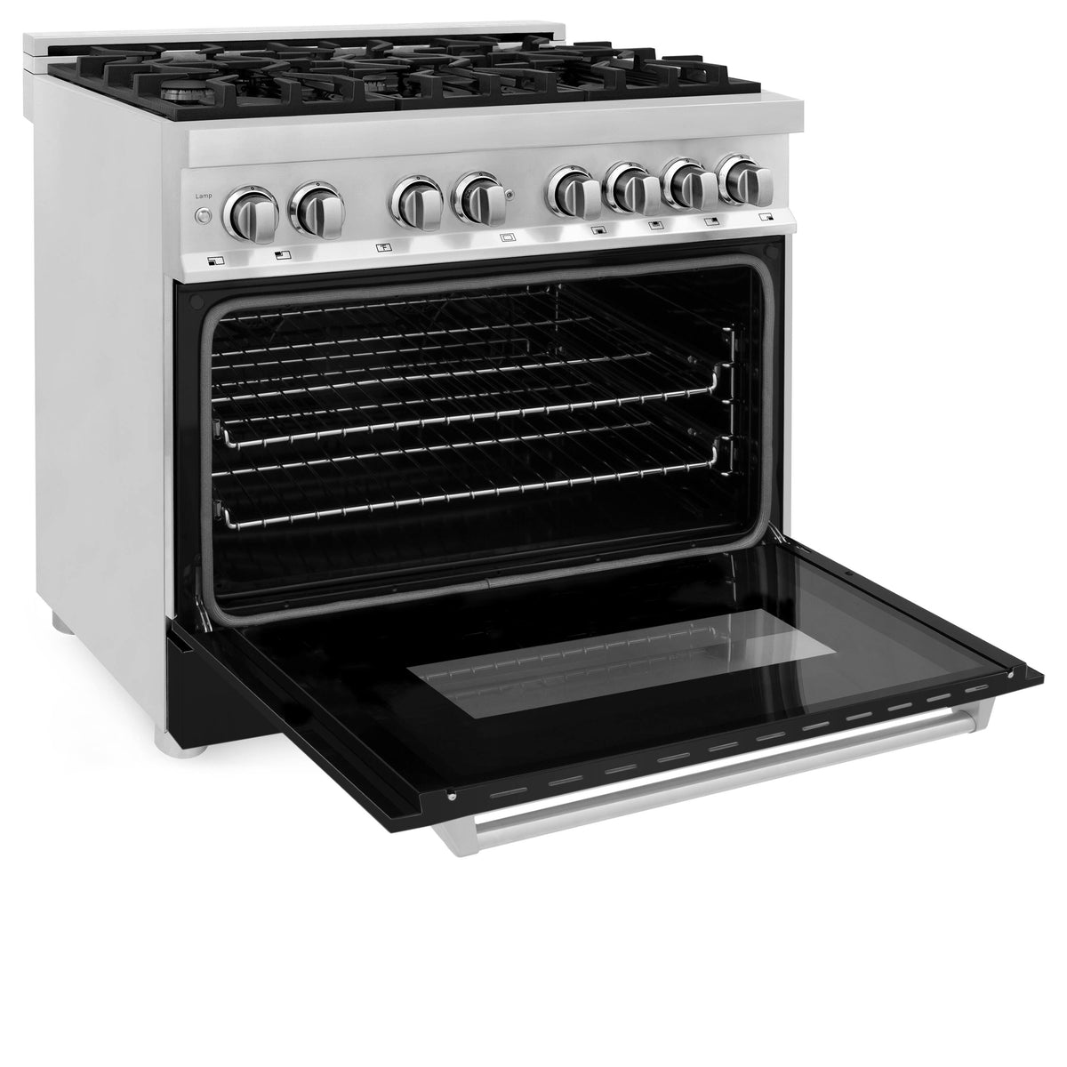 ZLINE - 36 in. Wide 6 Burner Legacy Dual Fuel Range with Cooktop and Electric Oven (RA-BLM-36) - Satin Steel/White