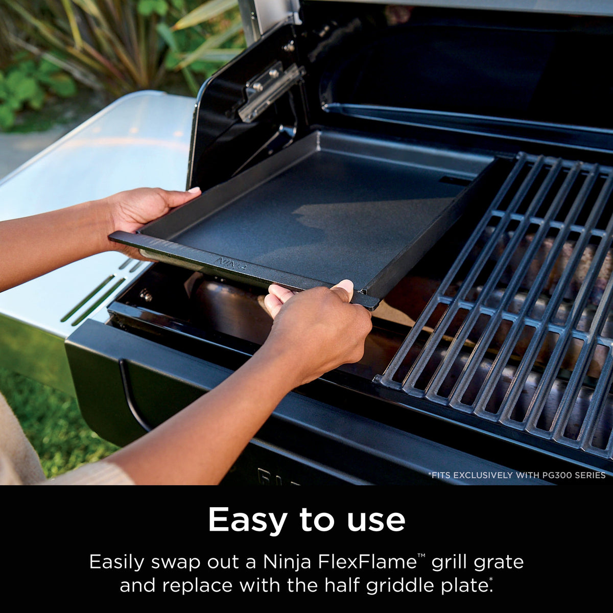 Ninja - FlexFlame Premium Half Griddle Plate with Grease Drain, Rust Resistant, Combo Cook, Even Heating, Upgrade for FlexFlame - Black