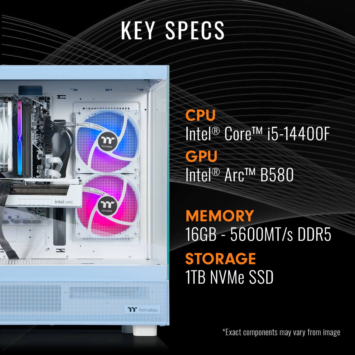 Thermaltake - LCGS View i1458H-270 Gaming Desktop Intel Core i5-14400F 2025 - 16GB DDR5 Intel Arc B580, 1TB NVMe M.2 - Light Blue